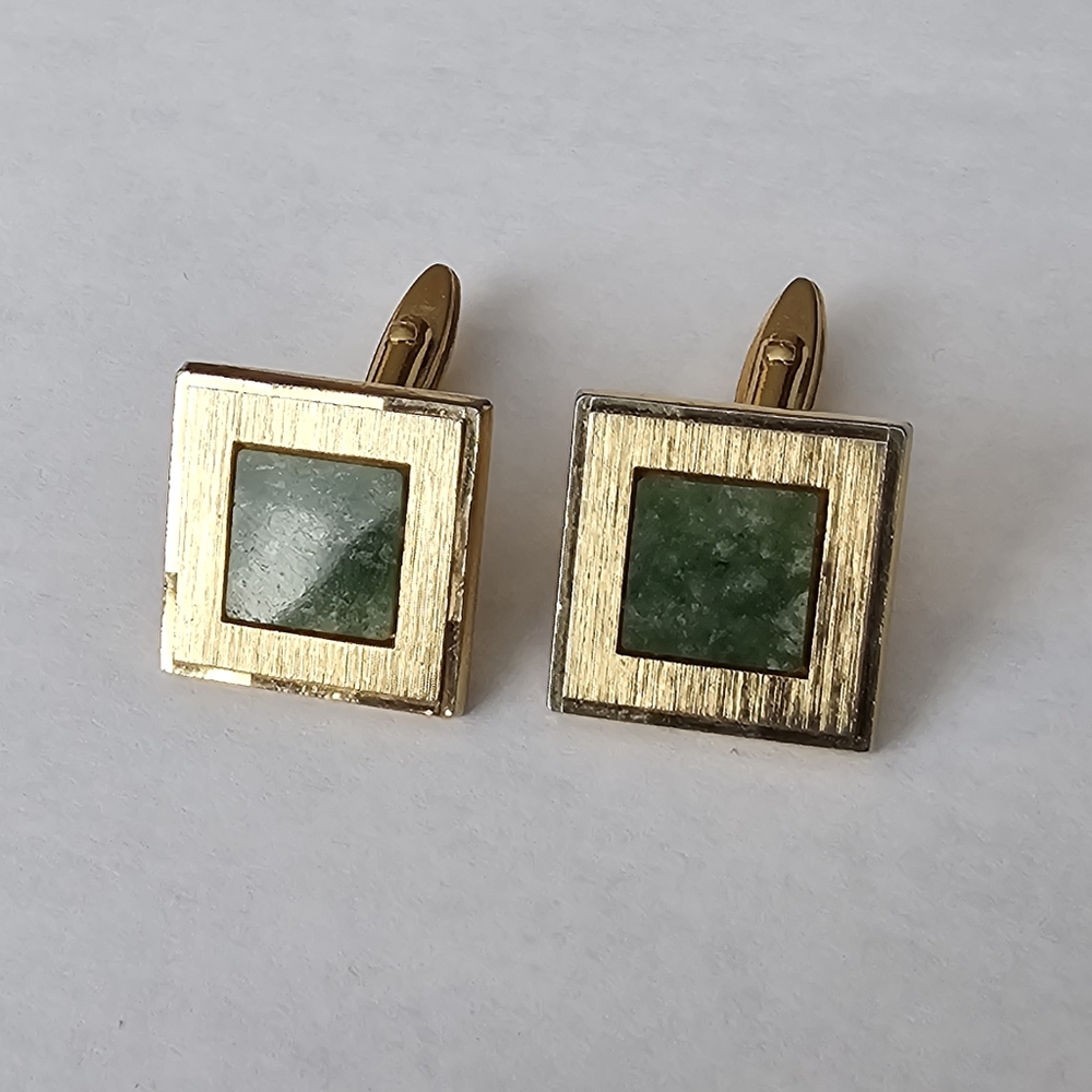Vintage Jade Cufflinks Gold and Green Square